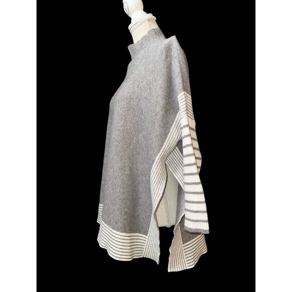 ChicWish Sweater Womens M-L Gray Colorblock Striped Knit Poncho Moc Neck Dolman - Picture 5 of 13